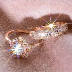 New Rose Gold Romantic 2PC Set Flower Ring